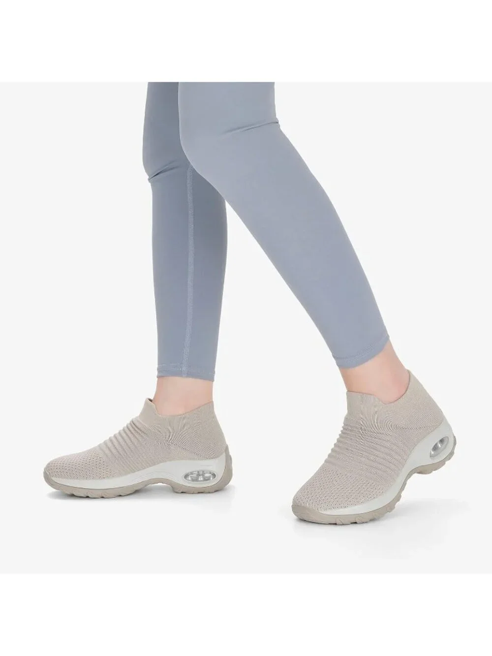 Women's Light Taupe Arch Support Non Slip Breathable Knit Upper Sneaker Shoes
